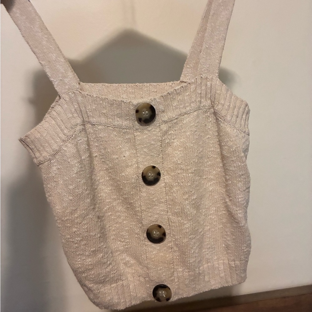 525 America Cream Knit Button-Front Camisole